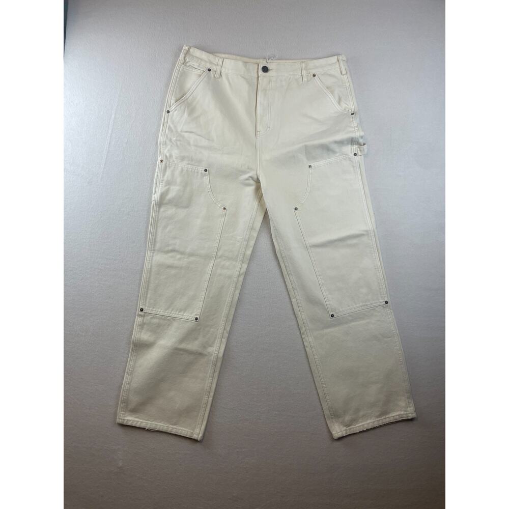 Elwood Relaxed Fit Denim Womens Sz 38 Carpenter Pants Off White Parchment 100% C